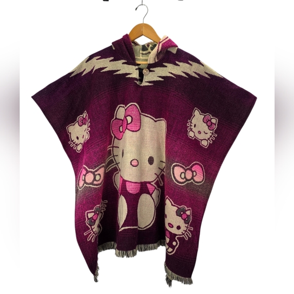 Hello Kitty Jackets & Blazers - Hello Kitty Bow Cat Cape Poncho Hooded Soft Warm Unisex One Size Fits Most